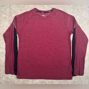 Russell Boys Top LARGE L Long Sleeve Core Deep Red Maroon Reflective